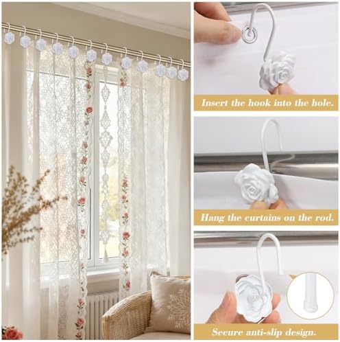 Metal Rose Shower Curtain Hooks, Rust-Resistant Hooks - Image 6