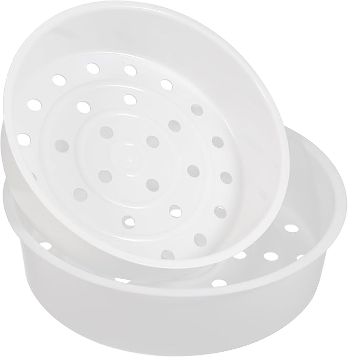 2pcs White Plastic Steamer Baskets for Rice Cooker and Steamer Multipurpose Porous Kitchen Gadgets for Steaming Rice Buns Eggs Vegetables Seafood and More