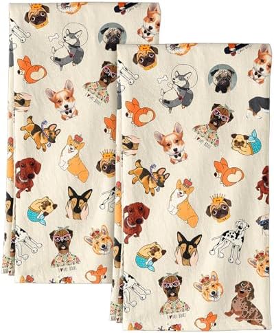 Miss Adola 150GSM Flour Sack Kitchen Towels Set of 2, Dog Lovers by MissAdola
