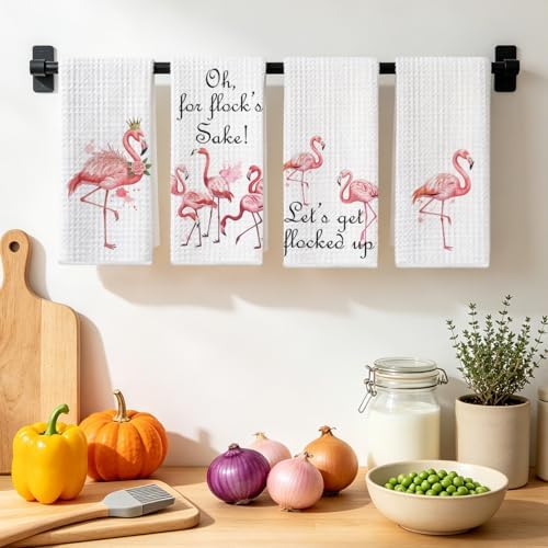4 Pcs Funny Flamingo Kitchen Towels, Hot Pink Bird Reusable Dish Towels - Image 4