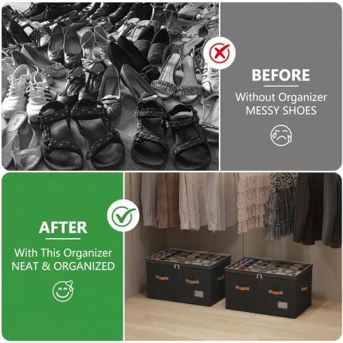 Shoe Organizer for Closet, 2 Pack Shoe Storage Bins Foldable Shoe Storage Box - Image 4