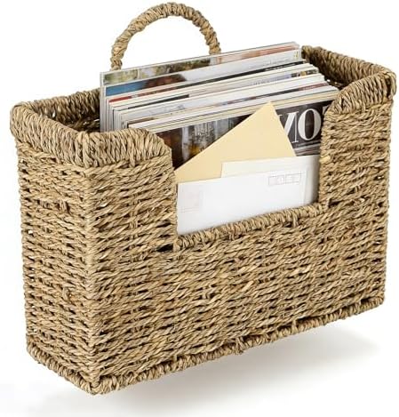 Hanging Magazine Basket, Woven Wall Magazine Holder Organizer by VANEME