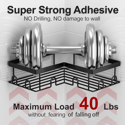 Liuoud Corner Shower Caddy 5 Pack Adhesive Stainless Steel Organizer Black - Image 4