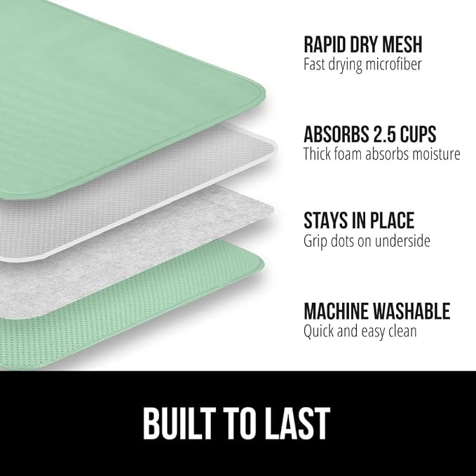 GORILLA GRIP Ultra Water Absorbent Microfiber Dish Drying Mat, Quick Dry Thick - Image 2