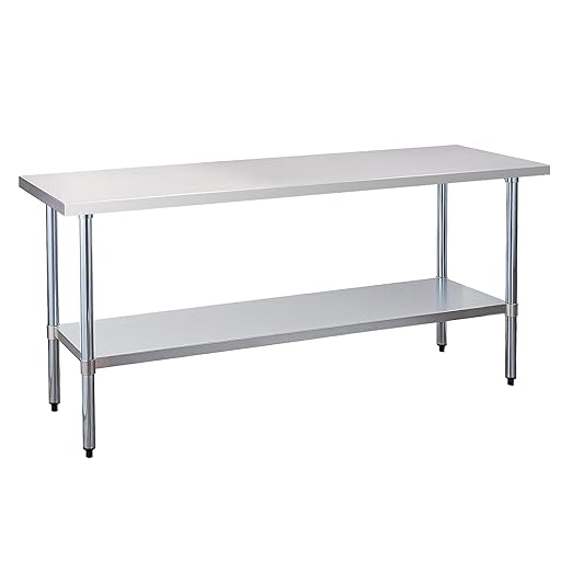 COOLCHEF Stainless Steel Work Table 24 x 72 Inch, NSF Commercial Prep Table with Undershelf, Heavy Duty Food Prep Workstation