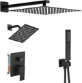 Shower Faucet Set Matte Black Shower System, Knob Switch Diverter Shower Faucet with High Pressure Handheld Spray, Wall Mount 12 Inch Shower Head with 6 Inch Wall Mount Shower Head