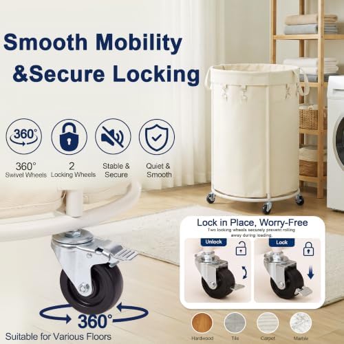 150L Large Capacity Rolling Laundry Basket Hamper - Image 3