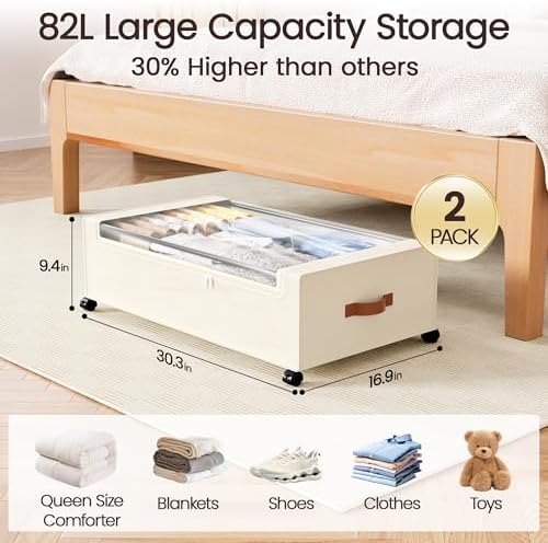 Yecaye 82L Under Bed Storage Containers, Fits 9.4" Under Bed, 2 Pack - Image 2