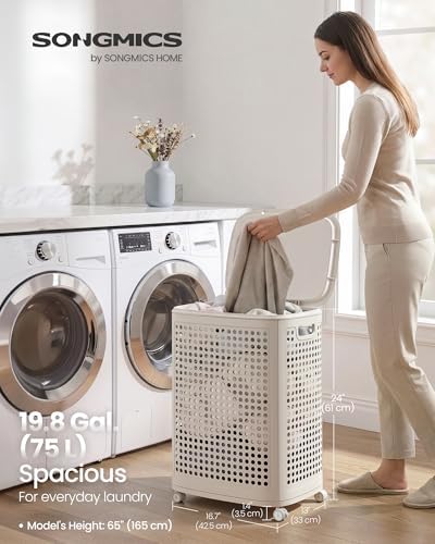 SONGMICS Laundry Hamper with Wheels, 75 L Laundry Basket with Lid - Image 2