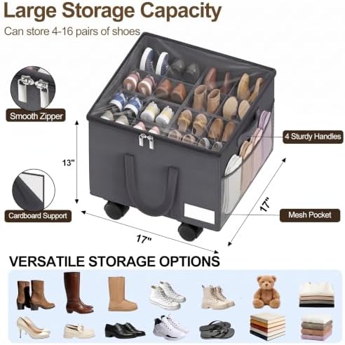 2 Pack Large Shoe Organizer for Closet, 32 Pairs Shoe Storage Box Grey - Image 4