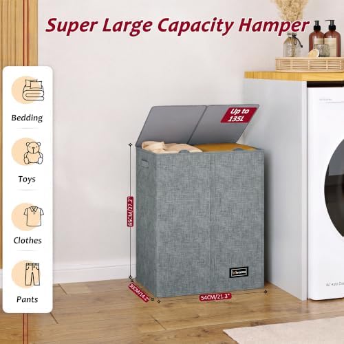135L Laundry Hamper 2 Section, Large Laundry Hamper - Image 2