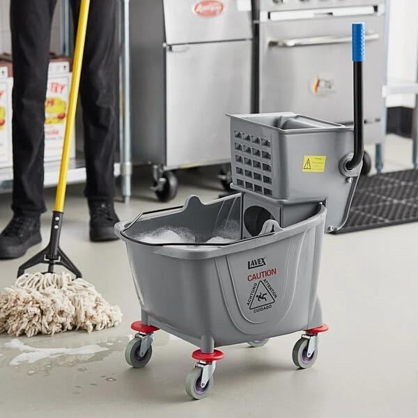 Commercial Mop Bucket with Side Press Wringer, 35 Qt Capacity, Gray, Non-Marking Casters