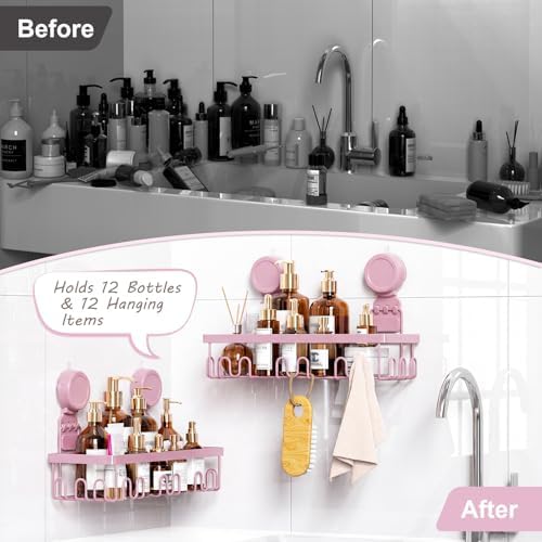JOTPE Pink Suction Cup Shower Caddy, 2 Pack Bathroom Organizer - Image 5