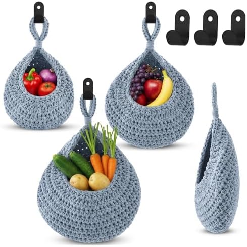 Honeydak 3 Hanging Baskets, Light Blue, Cotton Rope by Honeydak