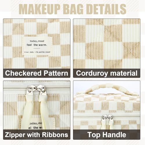 BuyCard Quilted Makeup Bag Set, CuteFloral Cotton Coquette Makeup Bag Toiletry - Image 3