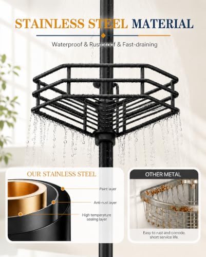 SEIRIONE Corner Shower Caddy Tension Pole, Quick Setup, Rust-Free Bathroom - Image 3
