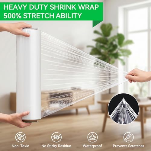 17in Stretch Wrap Roll, Heavy Duty 1500ft Shrink Wrap, 2 Pack - Image 7