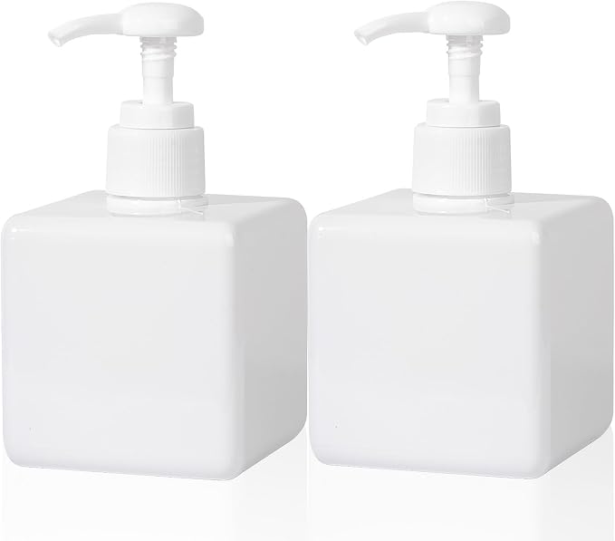 Plastic Pump Bottle Refillable Lotion Soap Dispenser 8.5oz White 2 Pack | Sturdy by JiatuA