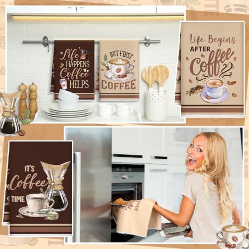 Bencailor 6 Pcs Coffee Kitchen Towels Decorative Sets Dish Towels Absorbent - Image 4