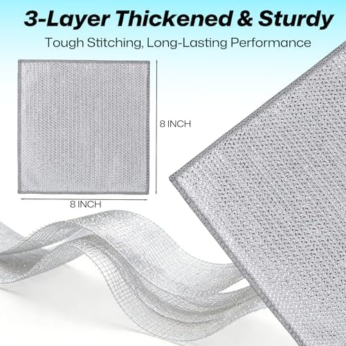 12Pcs 3-Layer Silver Wire Dish Cloths, Non-Scratch Reusable Kitchen Cleaning - Image 4