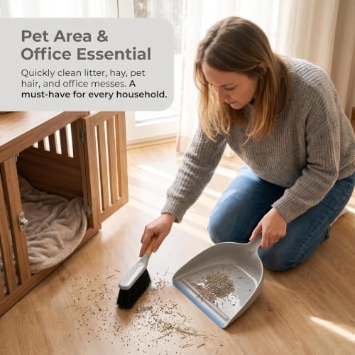Dustpan and Brush Set with Bamboo Handle, Small Handheld Broom and Dustpan Combo - Image 2