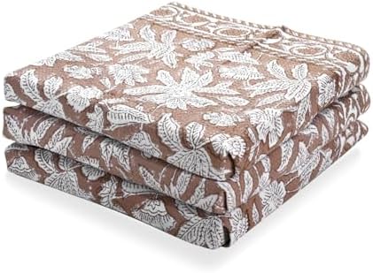 Ridhi Oak Brown Hand Block Print 100% Cotton Kitchen Towels, 16x28 Inch by Ridhi