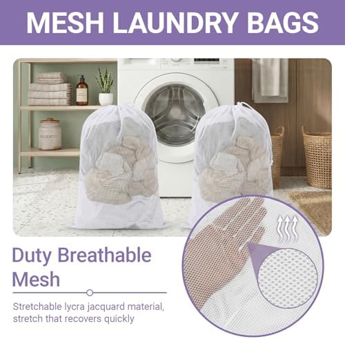 2 Pack Large Mesh Laundry Bags White 23.6x35.4 Inch - Image 2