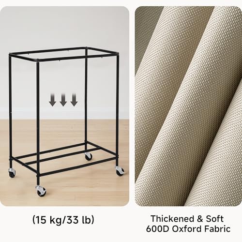 StorageWorks 2 Section Laundry Hamper, 100L Tan Sorter Cart - Image 5