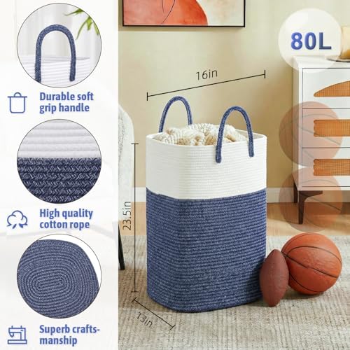 Artfeel Laundry Basket, Woven Cotton Rope Laundry Hamper, 60L Versatile Storage - Image 2