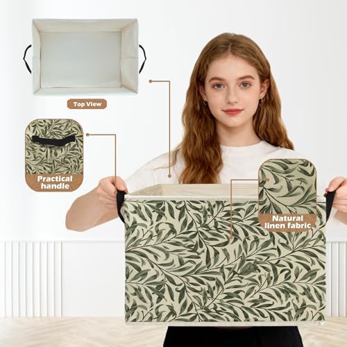 Green Willow Plant Storage Box Bins, Vintage Rustic Botanical Collapsible - Image 2