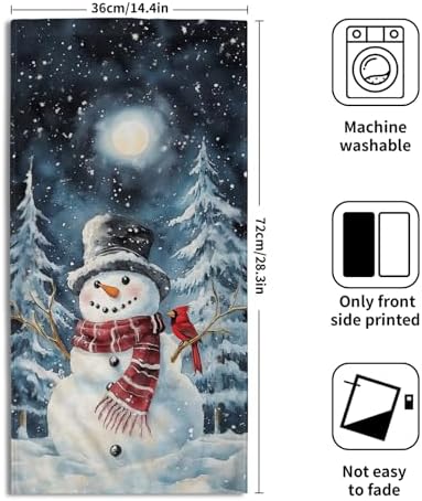 Winter Snowman Hand Bath Towel 2 Packs 28x14 inch Xmas Snow Snowflake Red Bird - Image 2
