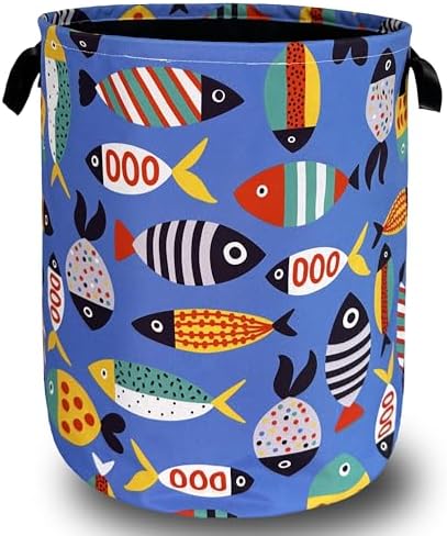 Colorful Fish Laundry Basket Oxford Cloth Foldable Hamper 18.9x16.5 Inch by SELIONLIKN