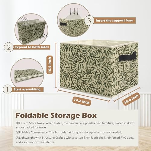 Green Willow Plant Storage Box Bins, Vintage Rustic Botanical Collapsible - Image 3