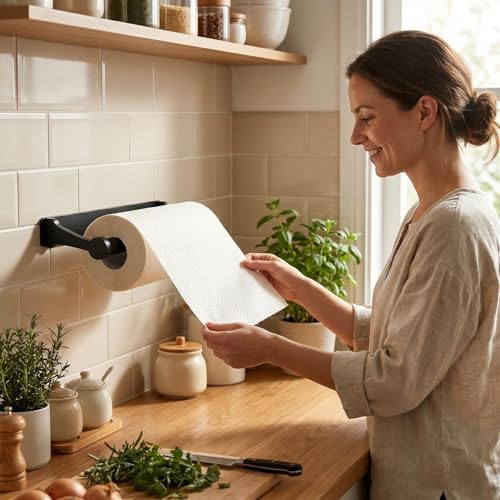 Matte Black Aluminum Paper Towel Holder Under Cabinet Adhesive - Image 5