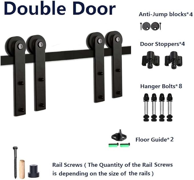 CCJH 5.5FT Sliding Barn Door Hardware Kit, Heavy Duty, Smoothly and Quietly, Easy to Install, Fit 16.5" Width Double Door Panel, Flat Style Black