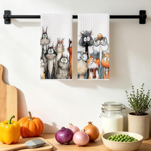 2 Pcs Cute Cat Kitchen Towels, Funny Cats Gifts Absorbent Hand Towels-03 - Image 4