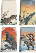 4 Pcs Funny Cat Kitchen Towels, Godzilla Japanese Cats Gifts Hand Towel by Jztco