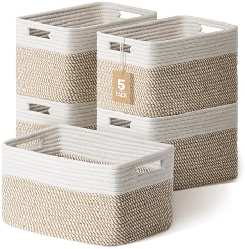 5 Pack Woven Storage Baskets, Decorative Storage Bins by YILOBI
