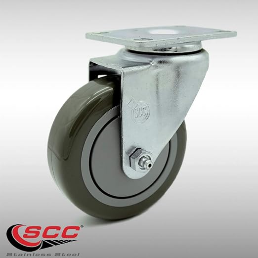 Service Caster Brand Replacement Caster for Uline Caster H-7448S - Stainless Steel Swivel Top Plate Caster with 4 Inch Gray Polyurethane Wheel - Fits Carts and Platform Trucks H-3352