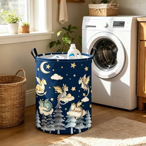 Round Dragon Print Waterproof Foldable Household Laundry Hamper - Image 7