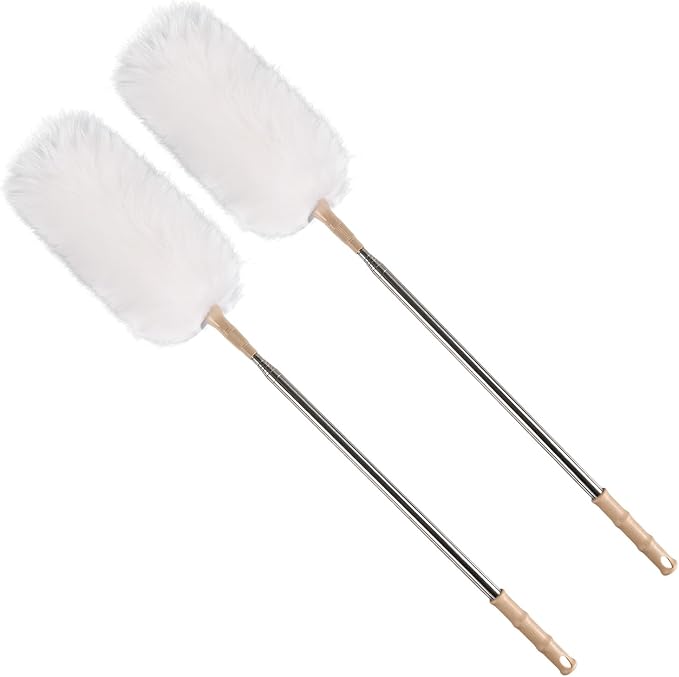 White Lambswool Extendable Duster, 32-98 Inch Bendable Wool Head by Greenfeather