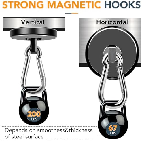 MIKEDE Strong Magnetic Hooks Heavy Duty 200LBS+ Black Swivel Magnet Hook - Image 4