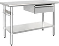 HARDURA Stainless Steel Prep Table with Drawer 24" x 48" NSF Heavy Duty Bench with Undershelf, Hook and Galvanized Legs for Commercial Food Prep