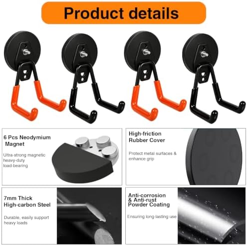 4 Pack Strong Magnet Hooks Heavy Duty, Rubber Coated No Damage Hook - Image 6
