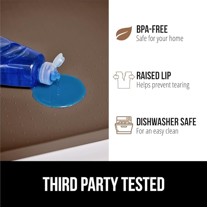 GORILLA GRIP Waterproof Silicone Under Sink Mat with Raised Lip for Kitchen and Bathroom, Cabinet Shelf Liner Stay in Place Mats Dishwasher Safe Drawer Liner, Organizer Tray, 19 x 22 in, Coffee