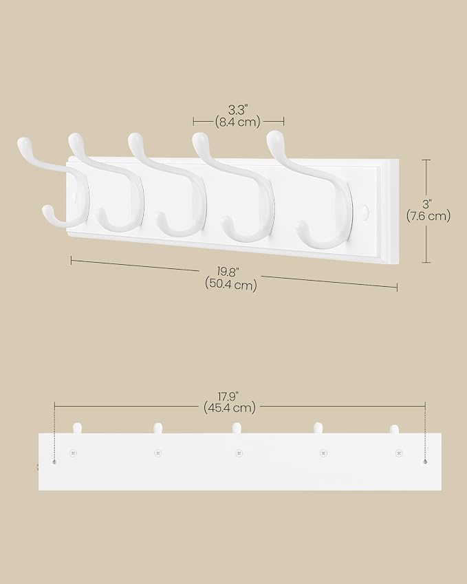 SONGMICS Wall-Mounted Coat Rack, 5 Dual Metal Hooks | - Image 6