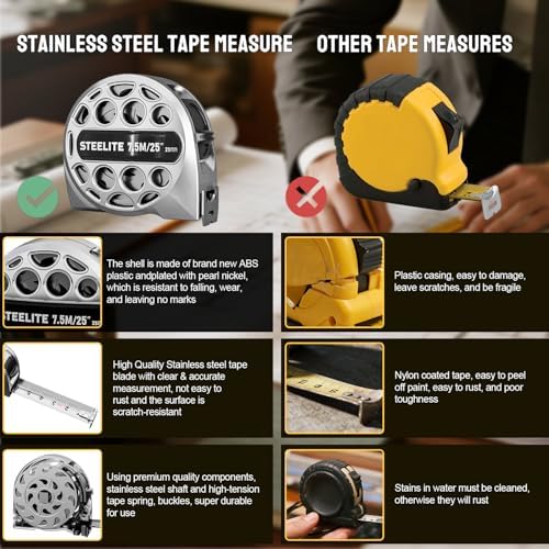STEELITE Tape Measure 25'FT Stainless Steel Waterproof & Rustproof Retractable - Image 6