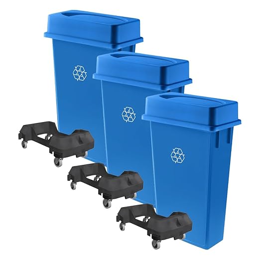 3 pack 23 Gallon Waste Bin with Lid & Dolly, Heavy-Duty Trash Can, Slim Rectangular Garbage Bin, Durable Waste Container, Recycling Bin, Plastic Wastebasket for Kitchen, Garage, Restaurants, Office
