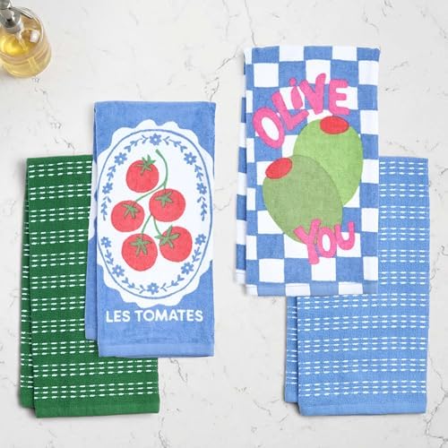Ritz 4-Piece Kitchen Towel Set, Tomato & Olive Prints - Image 3