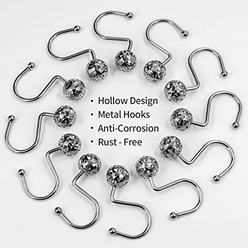 MitoVilla Silver Metal Shower Curtain Rings and Hooks, Chrome Metal Hollow Ball - Image 4